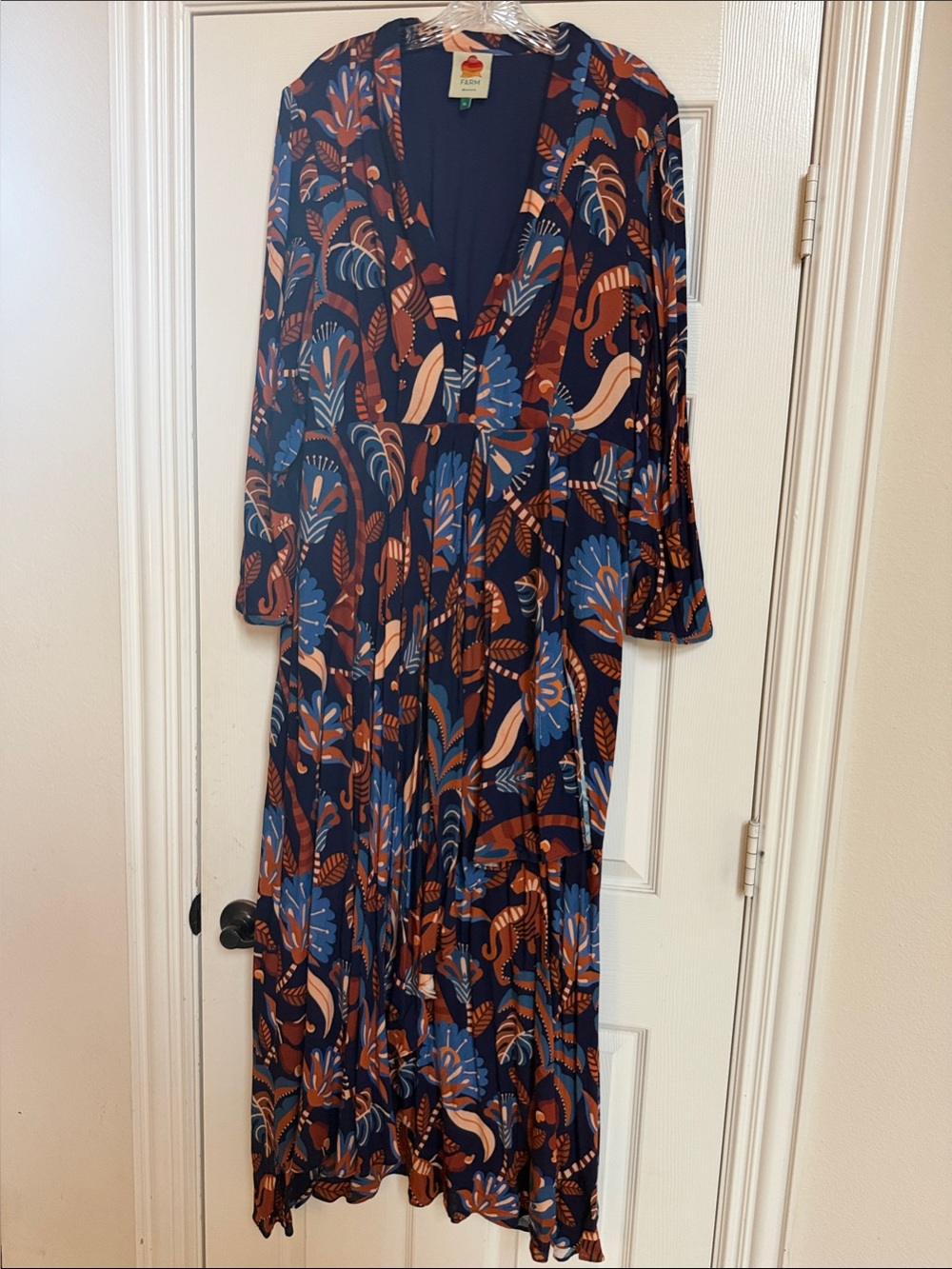 FARM Rio Navy Maxi Dress with Rust and Blue Floral Print